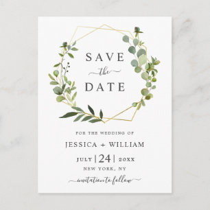 Carte Postale Mariage floral moderne Eucalyptus Enregistrer la d