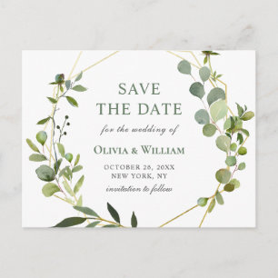 Carte Postale Mariage floral moderne Eucalyptus Enregistrer la d