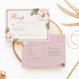 Carte Postale Mariage floral moderne Retro Peony Blush Peony RSV