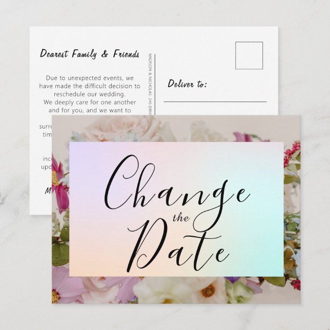 Carte Postale Mariage floral Modifier la date Enregistrer la dat (Devant / Derrière)