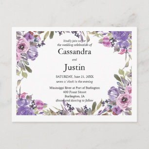 Carte Postale Mariage floral pourpre Inviter