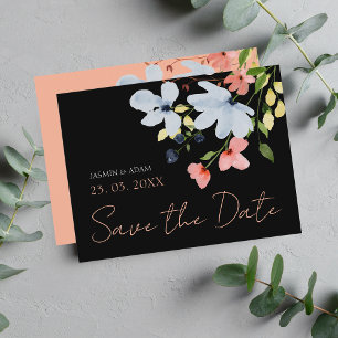 Carte Postale Mariage floral rose noir simple Enregistrer la dat
