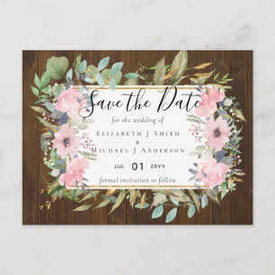 Carte Postale MARIAGE floral rose pâle