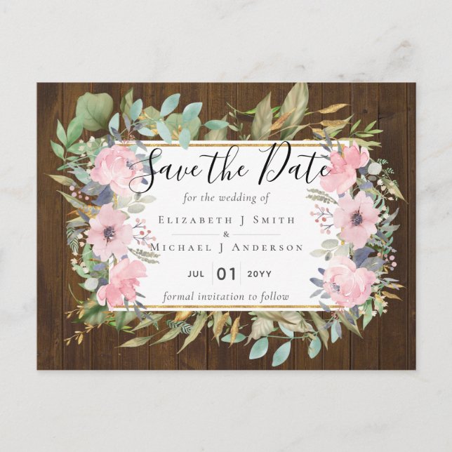 Carte Postale MARIAGE floral rose pâle (Devant)
