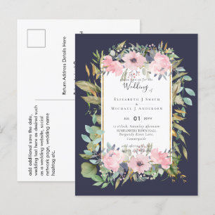 Carte Postale MARIAGE floral rose pâle