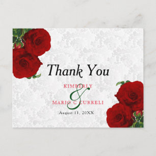 Carte Postale Mariage Floral Rose Rouge Foncé - Merci
