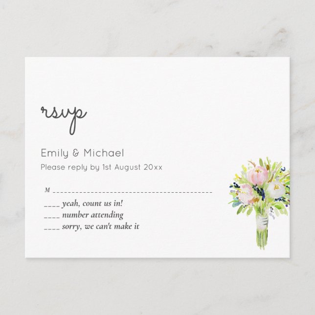 Carte Postale Mariage floral RSVP (Devant)