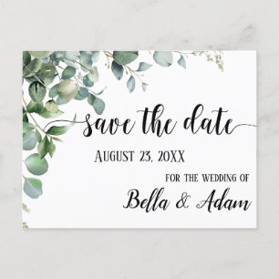 Carte Postale Mariage floral simple Eucalyptus Enregistrer la da