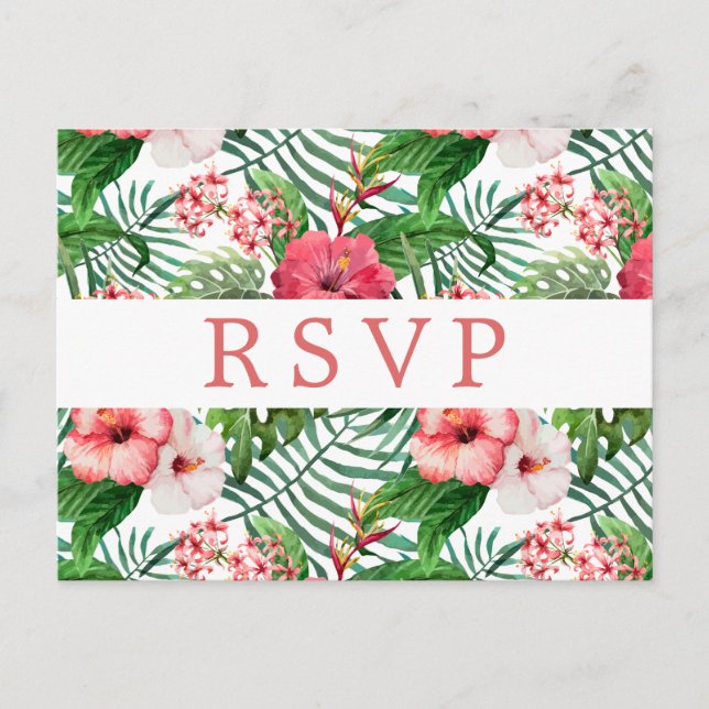 Carte Postale Mariage floral tropical RSVP (Devant)