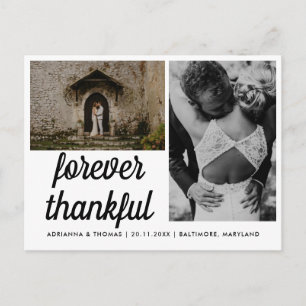 Carte Postale Mariage Forever Merci Élégant Script Deux Photos