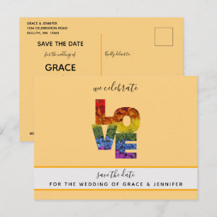 Carte Postale Mariage Gay Thème Orange Enregistrez la Date
