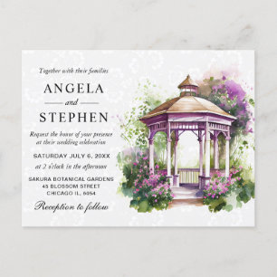 Carte Postale Mariage Gazebo du jardin de printemps aquarelle