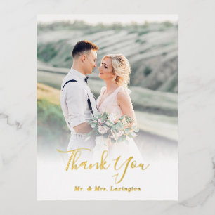 Carte postale Mariage Gold Classic Photo Merci pla