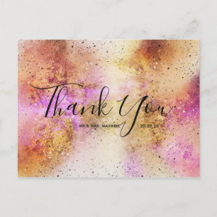 Carte postale Mariage Gold Pink Sky Merci Script