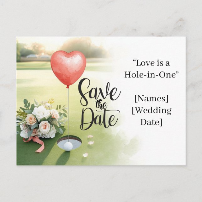 Carte Postale Mariage Golf "Save the Date" Élégant Parcours de G (Devant)