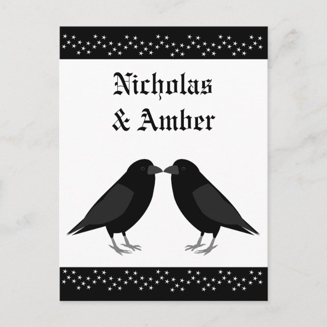 Carte Postale Mariage gothique Baiser Ravens Personnalisé (Devant)