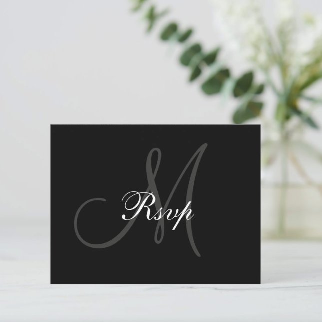 Carte postale Mariage gris noir RSVP (Créateur téléchargé)