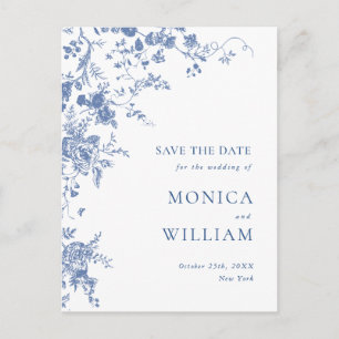 Carte Postale Mariage Jardin Français Bleu Victorien Économisez 