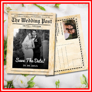 Carte Postale Mariage Journal Rustique Élégant Sauvegarder La Da