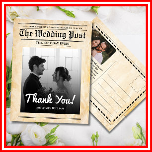 Carte Postale Mariage Journal Unique Rustique Élégant Merci