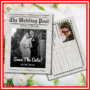 Carte Postale Mariage Journal Vintage Élégant Sauvegarder La Dat