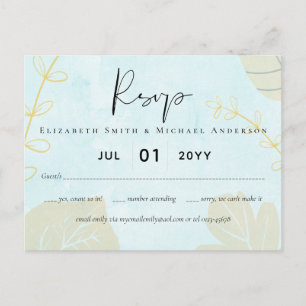 Carte Postale Mariage le moins cher aquarelle bleu laver Script