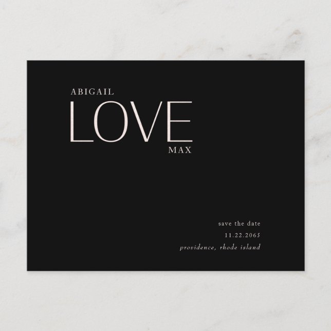 Carte Postale Mariage Love Blush & Black Enregistrer la date Ann (Devant)