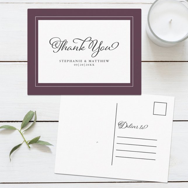 Carte Postale Mariage Luxe Purple Chic  Frontières Modernes (Wedding Luxury Purple Chic Modern Borders Postcard)