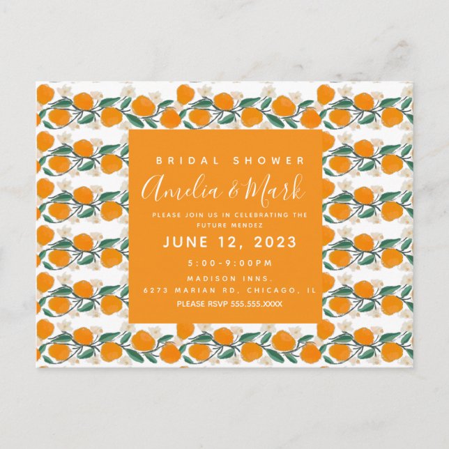 Carte Postale Mariage Main Levée Orange Botanique Abstrait Enter (Devant)