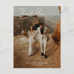 Carte postale Mariage manuscrit 2 photos Merci