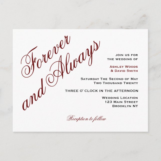 Carte postale Mariage Maroon Elegant Script (Devant)