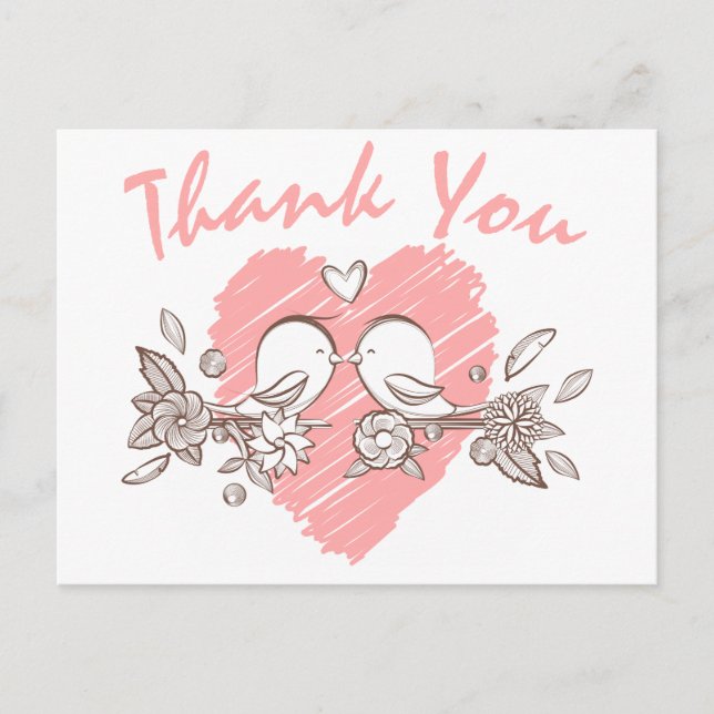 Carte postale Mariage Merci Coeur rose (Devant)