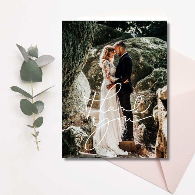 Carte postale Mariage Merci de script (Script Wedding Photo Thank You Postcard)