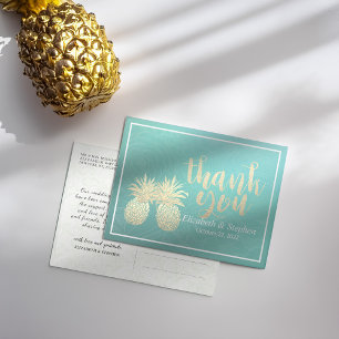 Carte Postale Mariage Merci Gold Ananas Couple Rose Turquoise