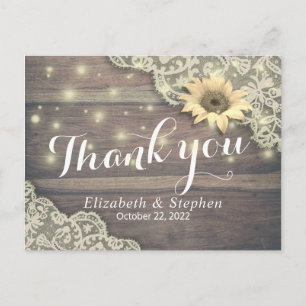 Carte Postale Mariage Merci Lace Tournesol Rustique Bois clair