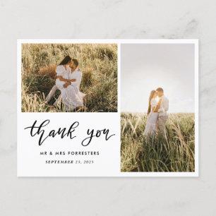 Carte Postale Mariage Merci moderne Deux photos