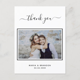 Carte Postale Mariage merci photo noir blanc typographie