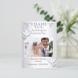 Carte postale mariage Merci Photo Silver