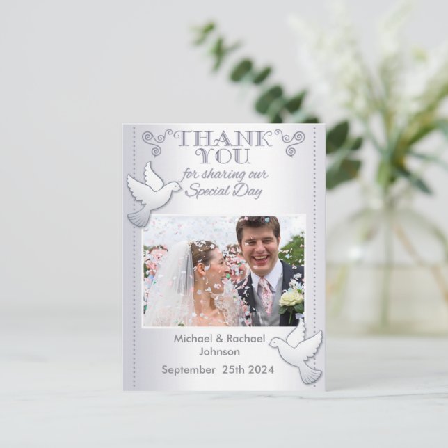 Carte postale mariage Merci Photo Silver (Debout devant)