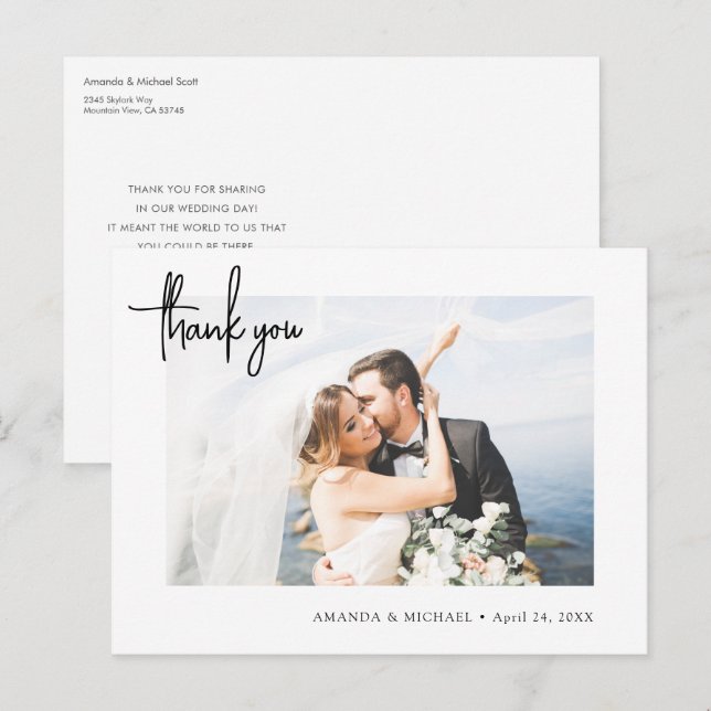 Carte Postale Mariage Merci photo simple et moderne (Devant / Derrière)