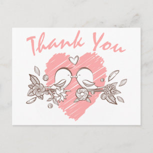 Carte postale Mariage Merci Pink Heart Lovebirds