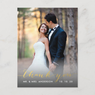 Carte Postale Mariage Merci pour écriture Faux Gold