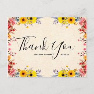 Carte postale mariage Merci romantique Floral Scri