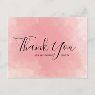 Carte postale mariage Merci rose Aquarelle Script