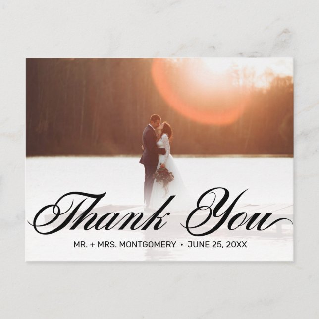 Carte Postale Mariage Merci Simple Élégant Script Photo (Devant)