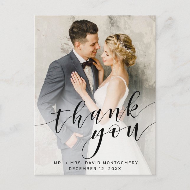 Carte Postale Mariage Merci simple photo noir (Devant)