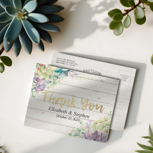 Carte Postale Mariage Merci Succulent Plante Bois rustique
