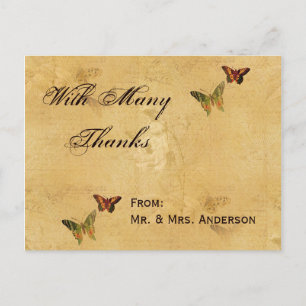 Carte Postale Mariage Merci Vintage Damas Papillon Beige