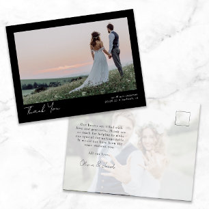 Carte Postale Mariage minimaliste de calligraphie photo remercie