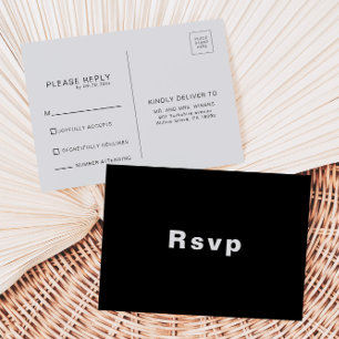 Carte Postale Mariage minimaliste Élégant Formel Noir Rsvp